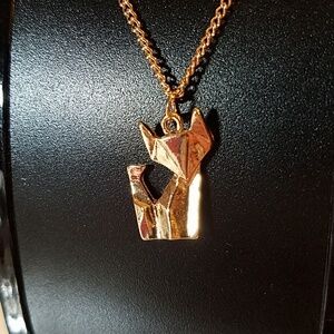 Fox Charm w Gold Tone Chain 16"